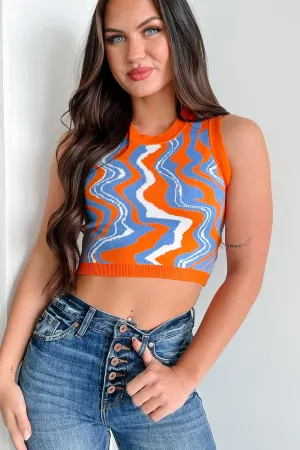 Artsy Attitude Printed Sweater Tank (Orange/Blue) Fire - Resistant