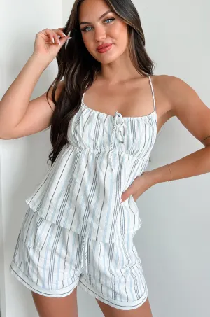 Whispers Of Summer Striped Tank & Shorts Set (White/Blue) Tagless Neck