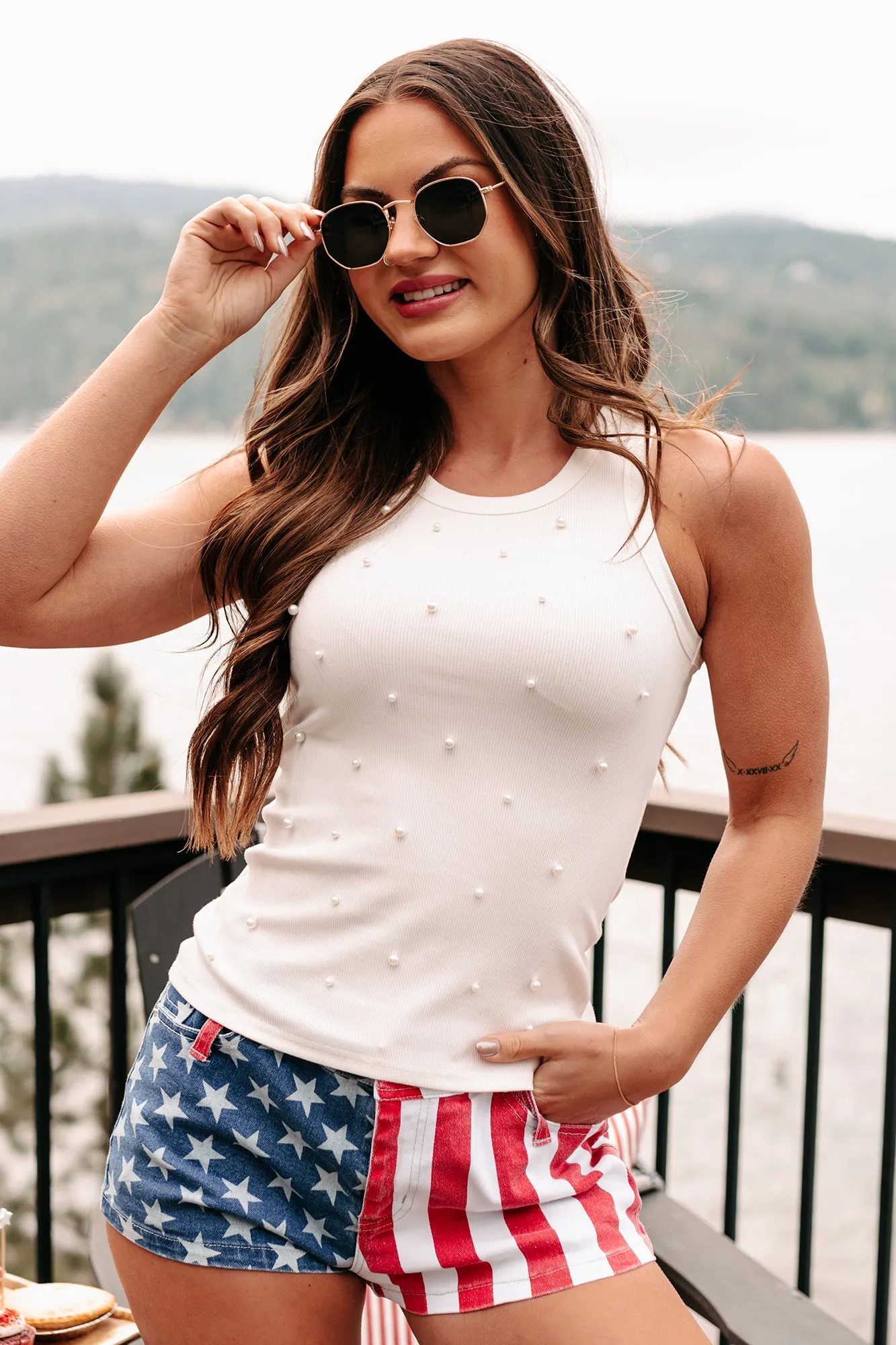 Seaside Sweetie Pearl Beaded Tank Top (White) high - efficiency