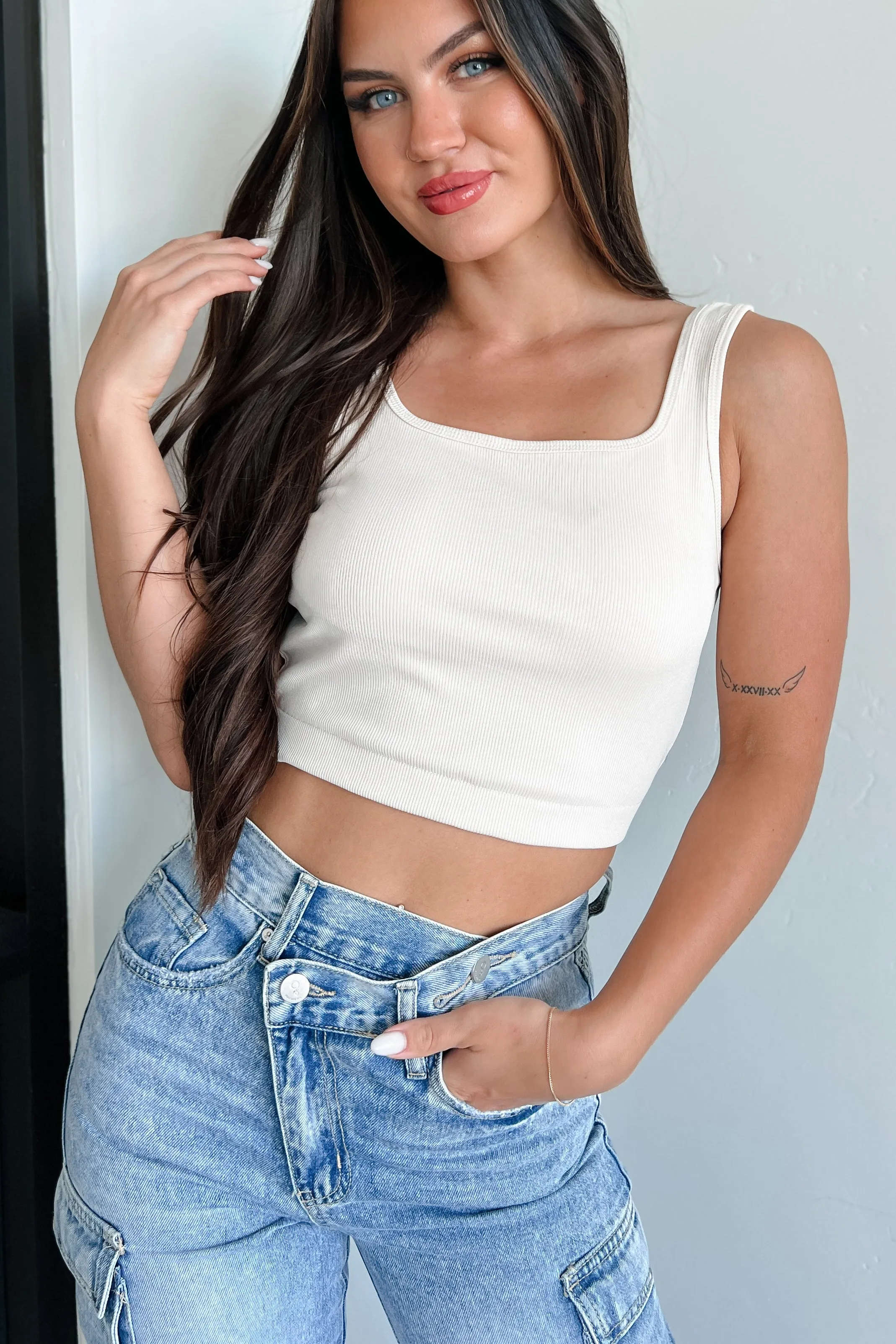 Simply Stated Ribbed Brami Crop Top (Cream) Temperature Regulation Fabric