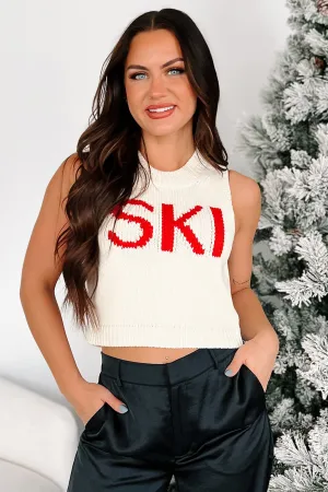 Stay Flexible Small Size Steep Slopes Graphic Sweater Tank (Cream/Red)