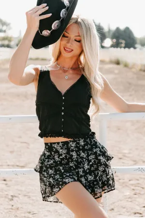 Heart On My Sleeve Button Front Ribbed POL Top (Black) military use