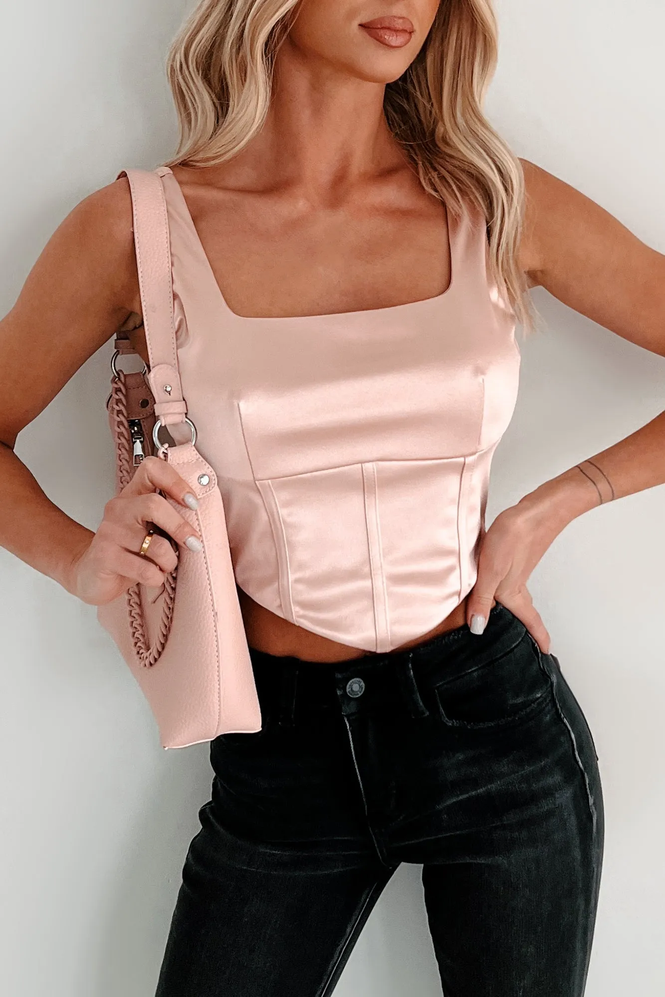 high pressure Heavy Duty Full Roster Satin Crop Top (Blush)