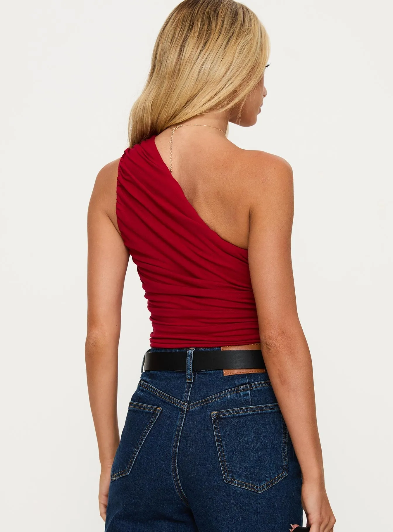Resort Relax Heston Asymmetrical Ruched Bodysuit Red