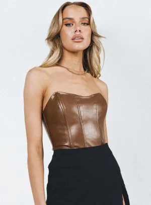 Jessica PU Bodysuit Brown Wedding Picnic