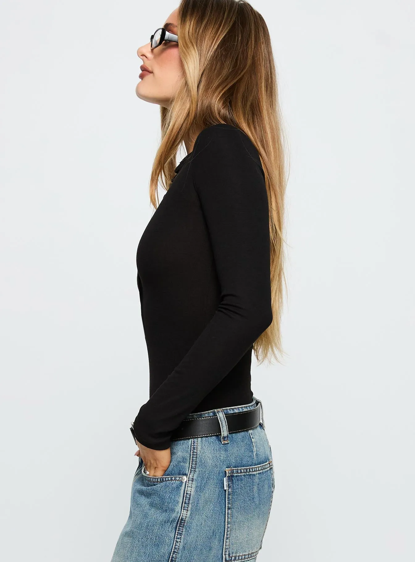 Kandis Long Sleeve Bodysuit Black Slim Family