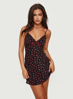 Karena Mini Dress Black / Red Floral Flirty Fashion Comfy chic