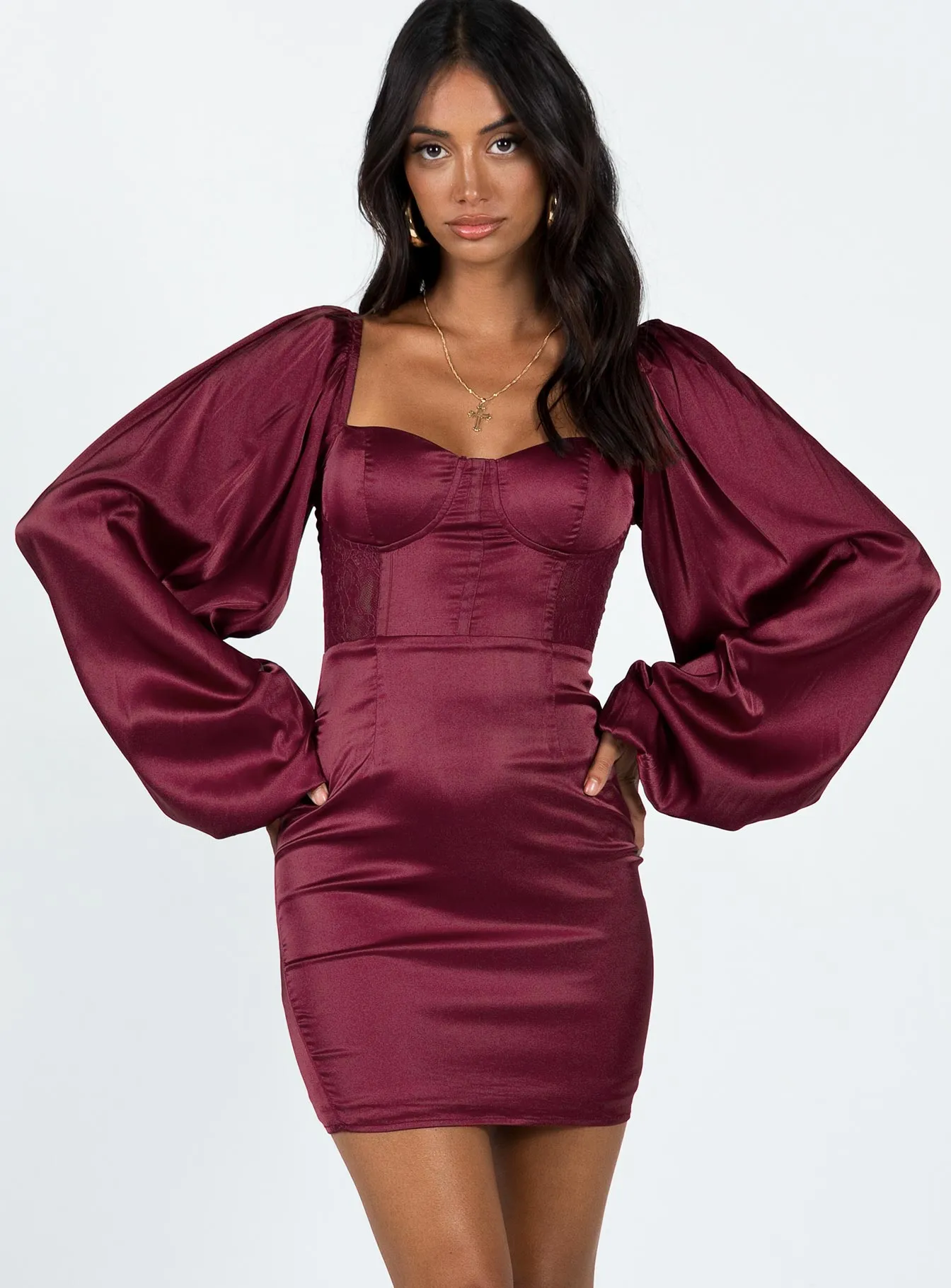 Karuah Long Sleeve Mini Dress Burgundy Light Fresh Relaxed Look