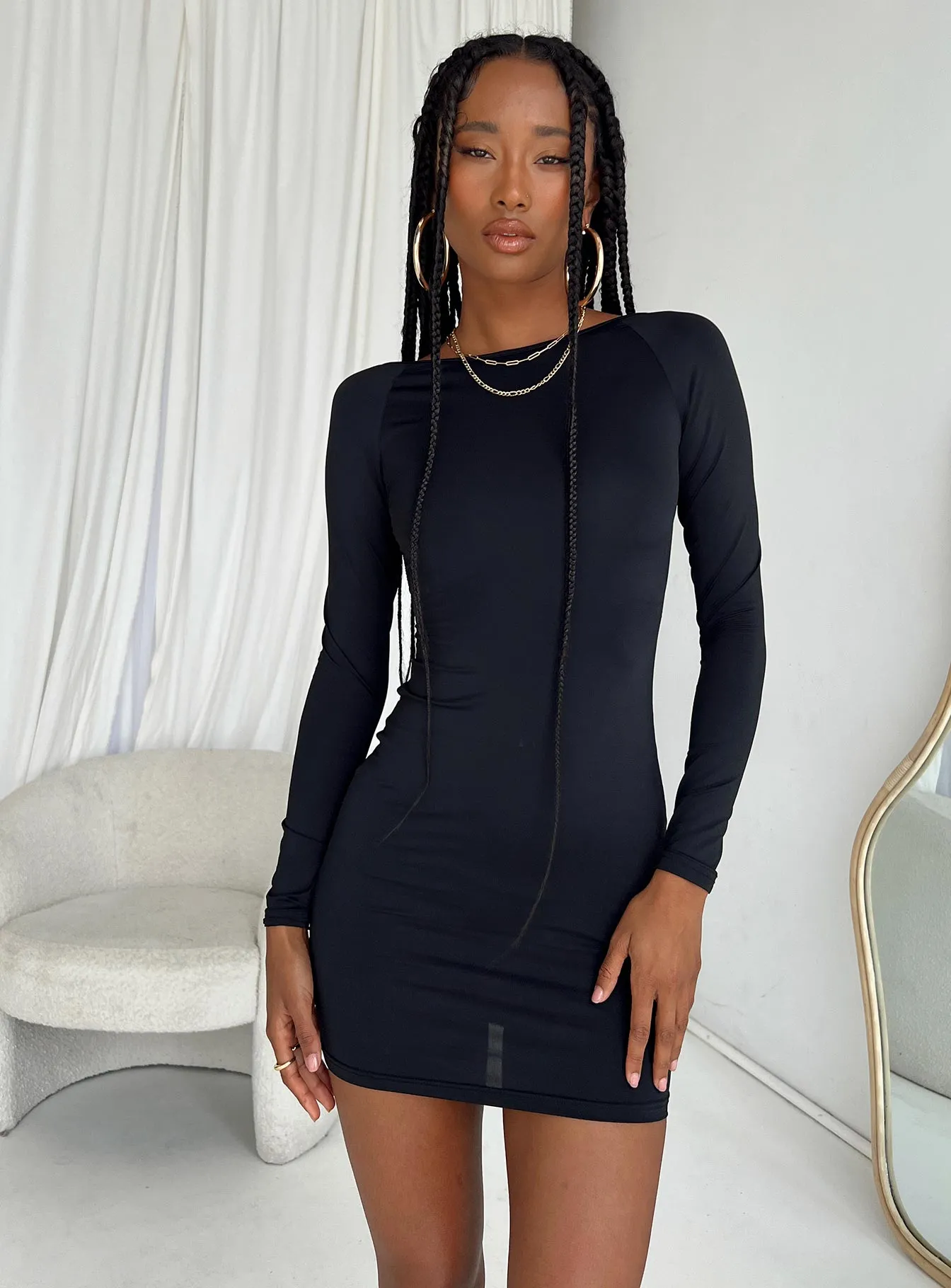 Gatewood Long Sleeve Mini Dress Black Self Spice
