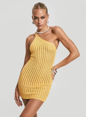 Romantic Vibes Glow Warm Voyage Crochet Mini Dress Yellow