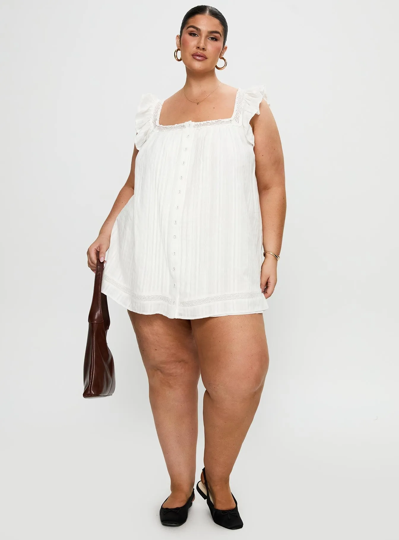 Trendy Wear Look Hot Summerland Broiderie Mini Dress White Curve