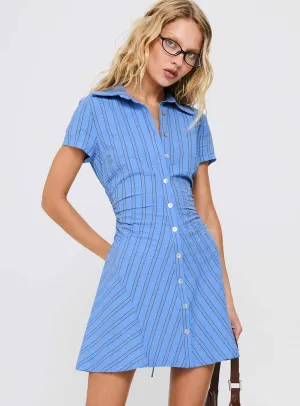 Saydie Button Down Mini Dress Blue Stripe Flash Glow
