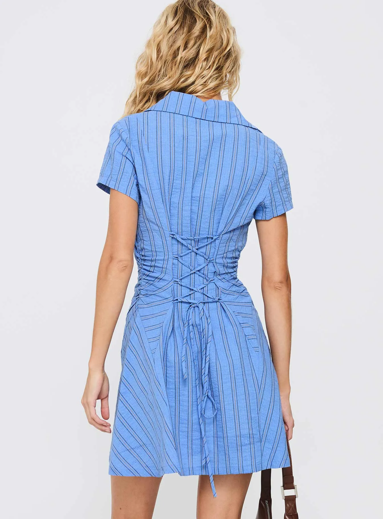 Romantic Vibes Saydie Button Down Mini Dress Blue Stripe