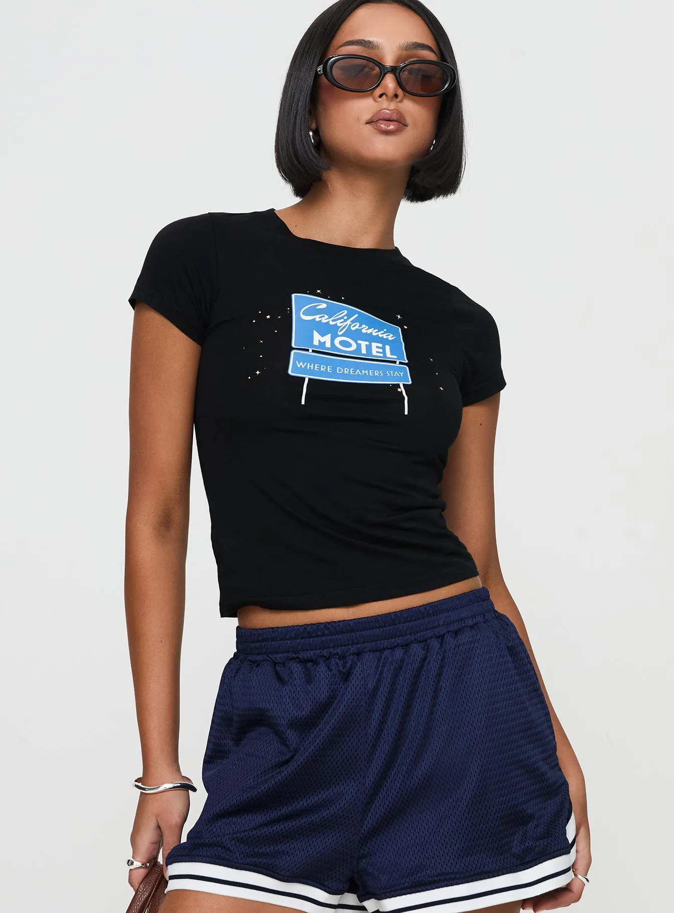 California Motel Tee Washed Charcoal Fun Prints Heather Texture Finish