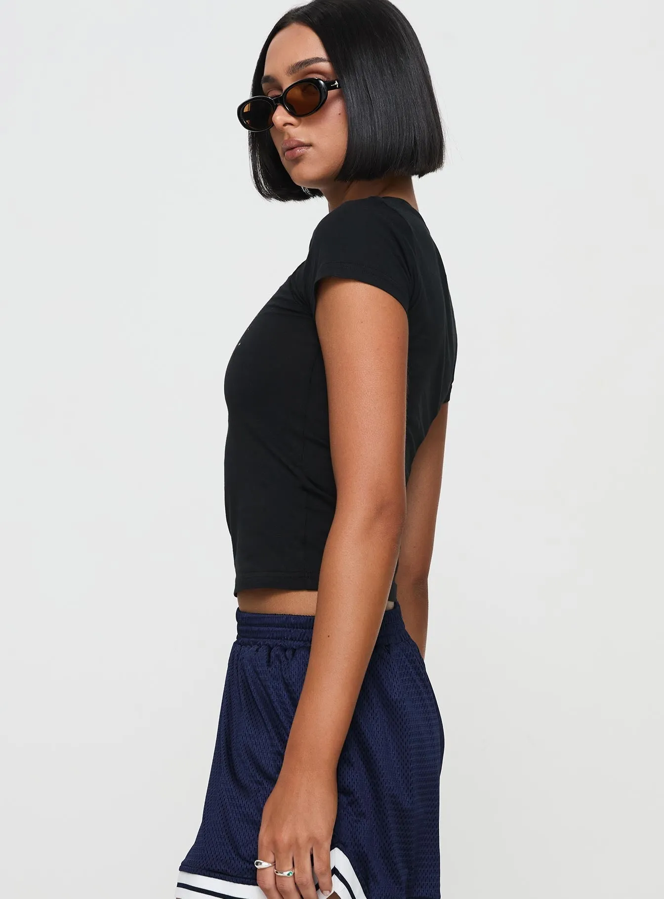 California Motel Tee Washed Charcoal Layered Neckline Reinforced Hemline