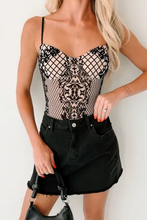 Looking At Me Velvet Mesh Bodysuit (Nude/Black) short - term storage Hydration Pocket