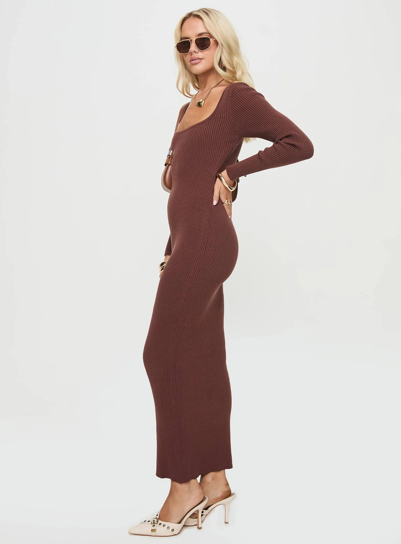 Ruby Pop Bianchi Long Sleeve Maxi Dress Chocolate