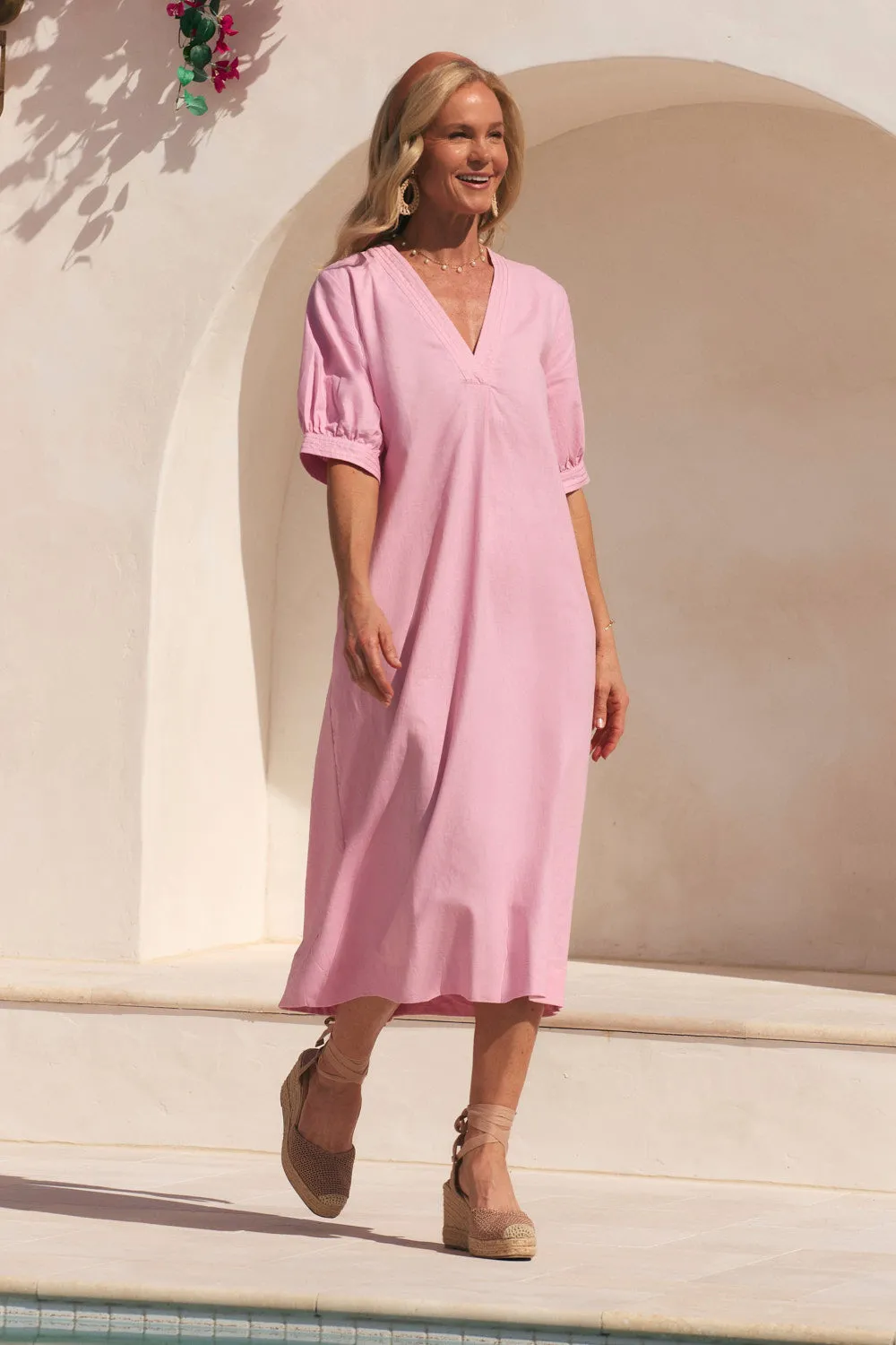 City Sleek Kora A-Line Midi Dress in Peony