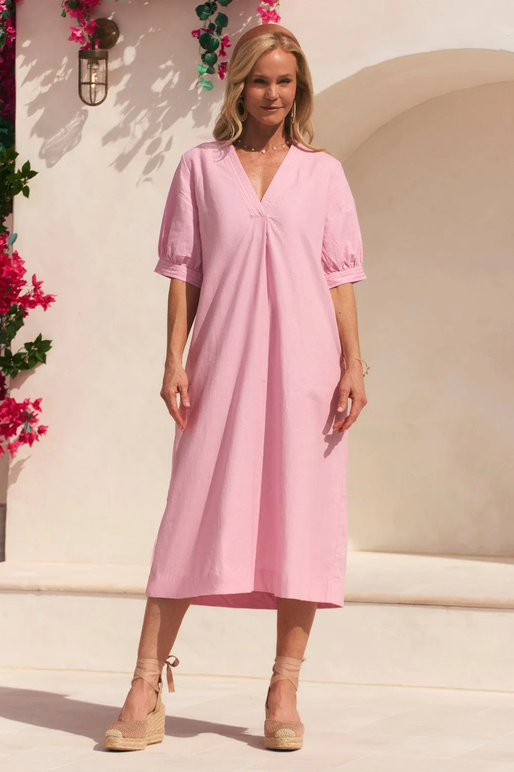 Versatile midi for travel Kora A-Line Midi Dress in Peony
