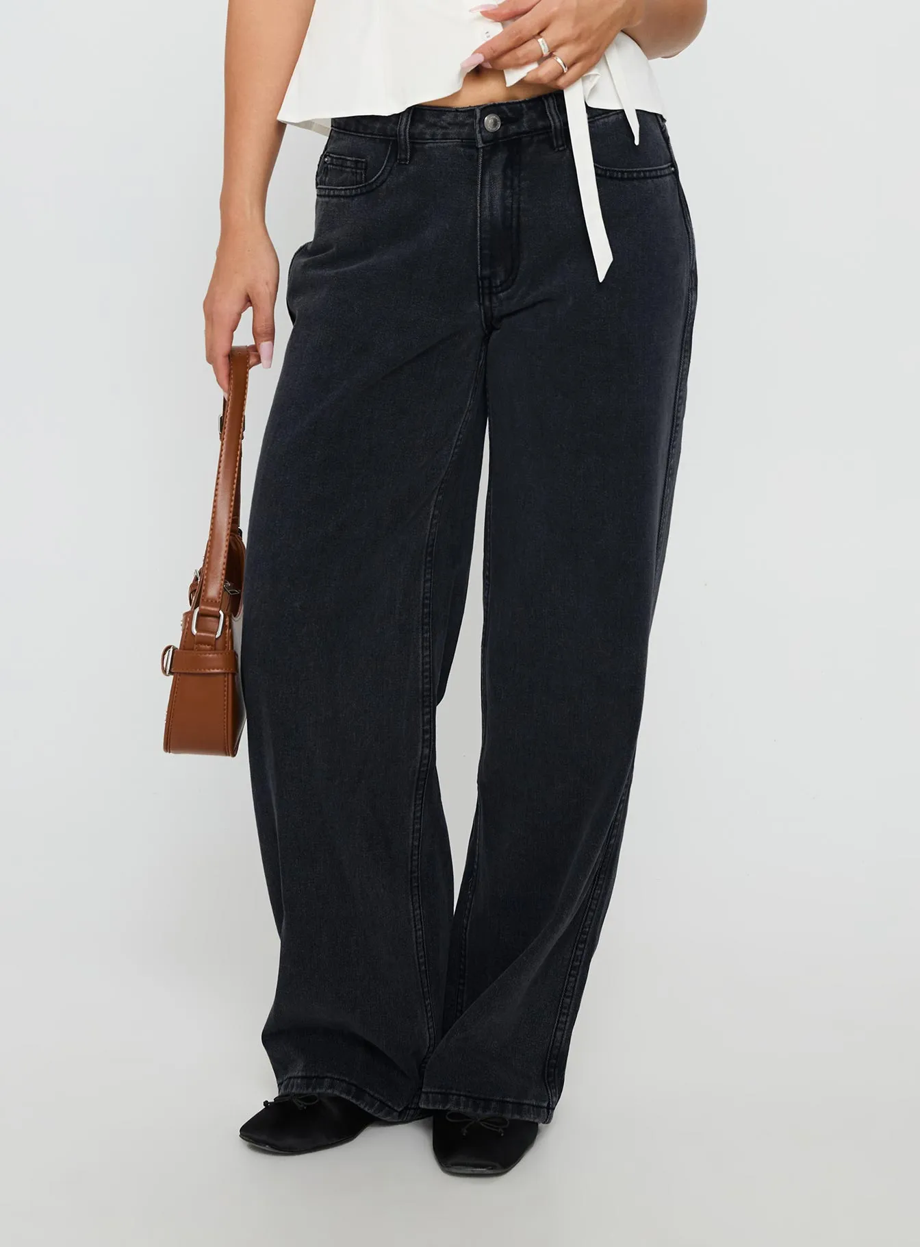 Maryanne Mid Rise Relaxed Jeans Washed Grey Neutral Casual