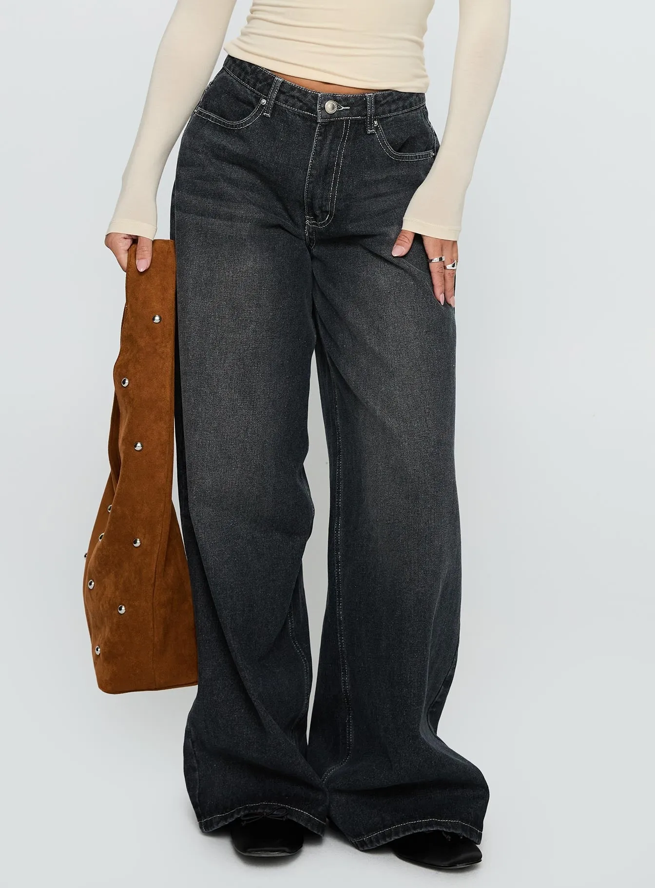 Favorite Basic Urban Explorer Picnic Style Naylor Wide Leg Jeans Grey Wash