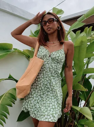 Tasmin Mini Dress Green Floral Petite Fit Girls Night