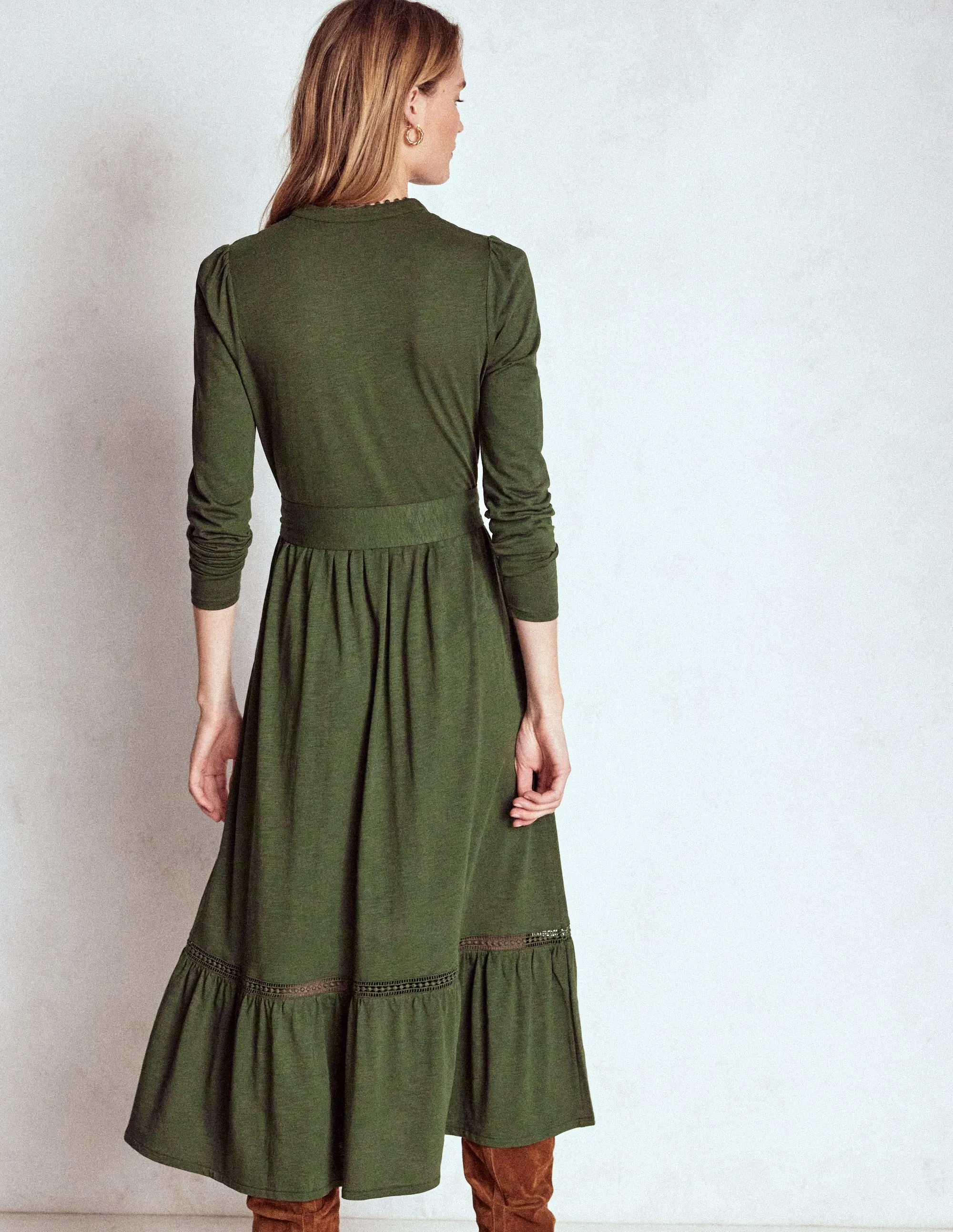 Edwina Jersey Shirt Dress-Kale Leaf Relaxed Appearance