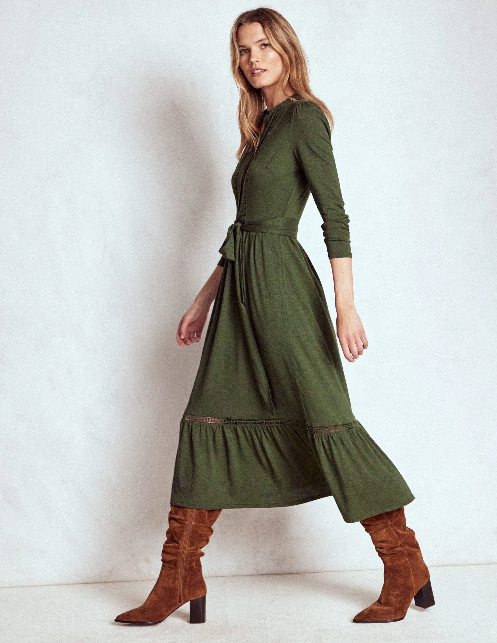 Edwina Jersey Shirt Dress-Kale Leaf Fun and flirty dress Perfect Shape