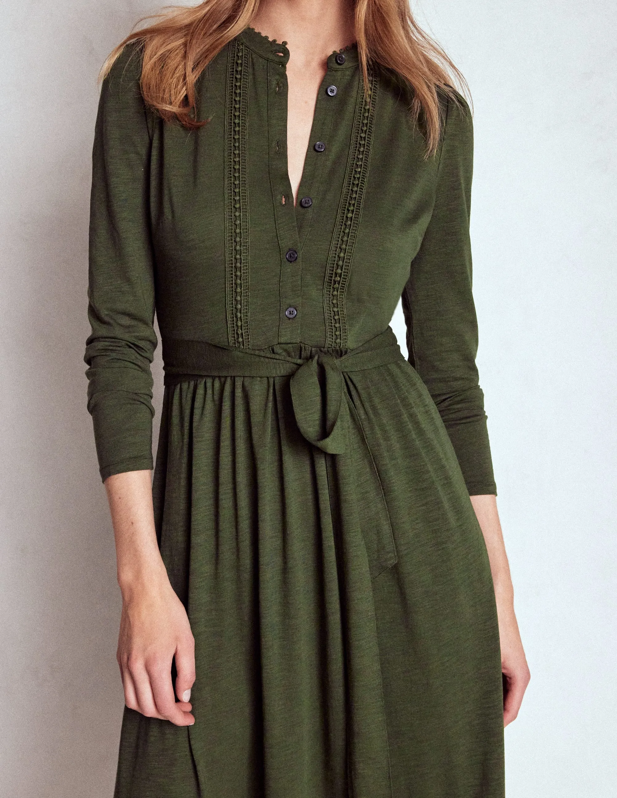 Edwina Jersey Shirt Dress-Kale Leaf Urban Casual Feminine Charm