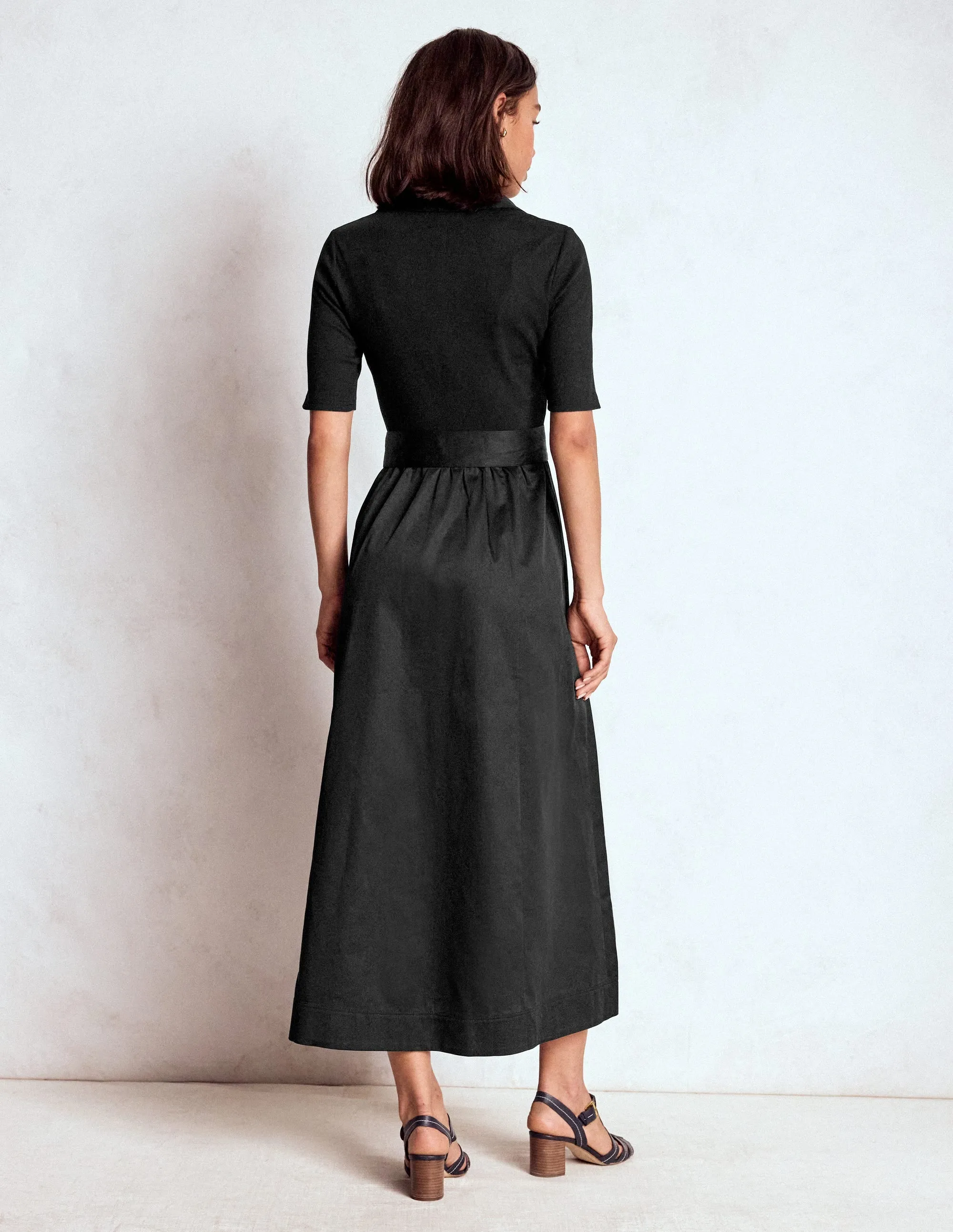 Collar Detail Mix Midi Dress-Black Timeless Look
