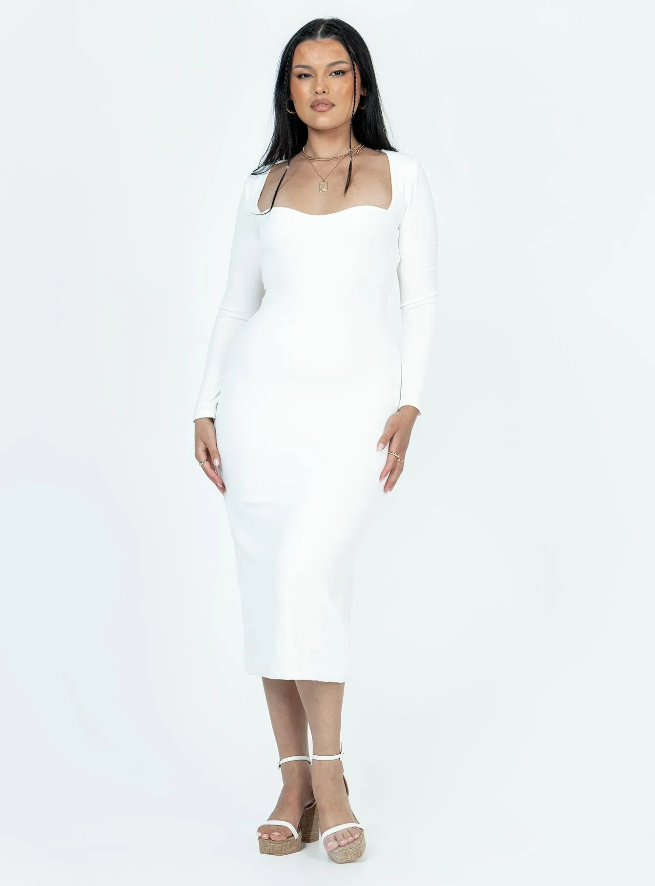 Side Slit Emerald Glow Nolan Midi Dress White