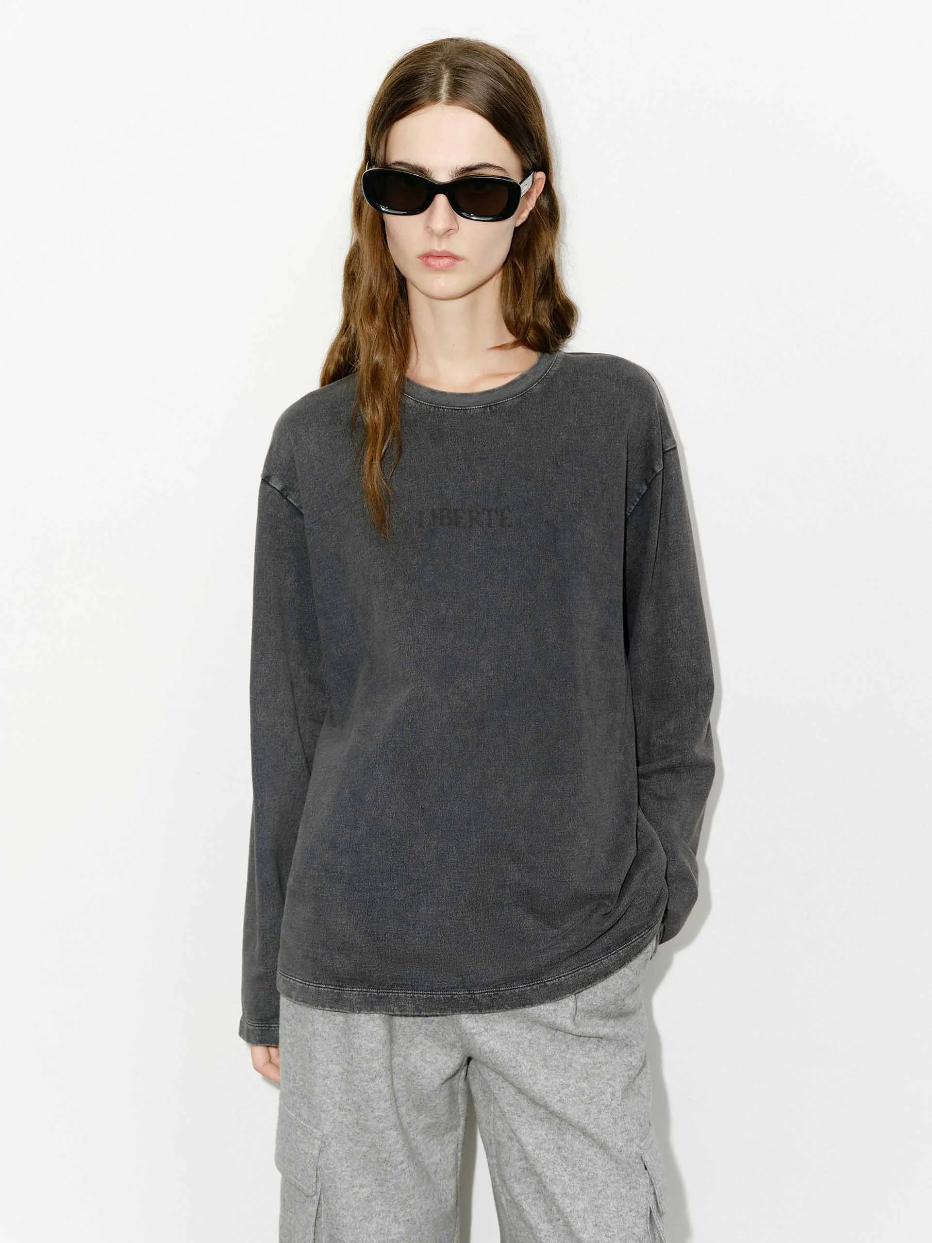 Basic Piece Distress Detail Cotton T-shirt
