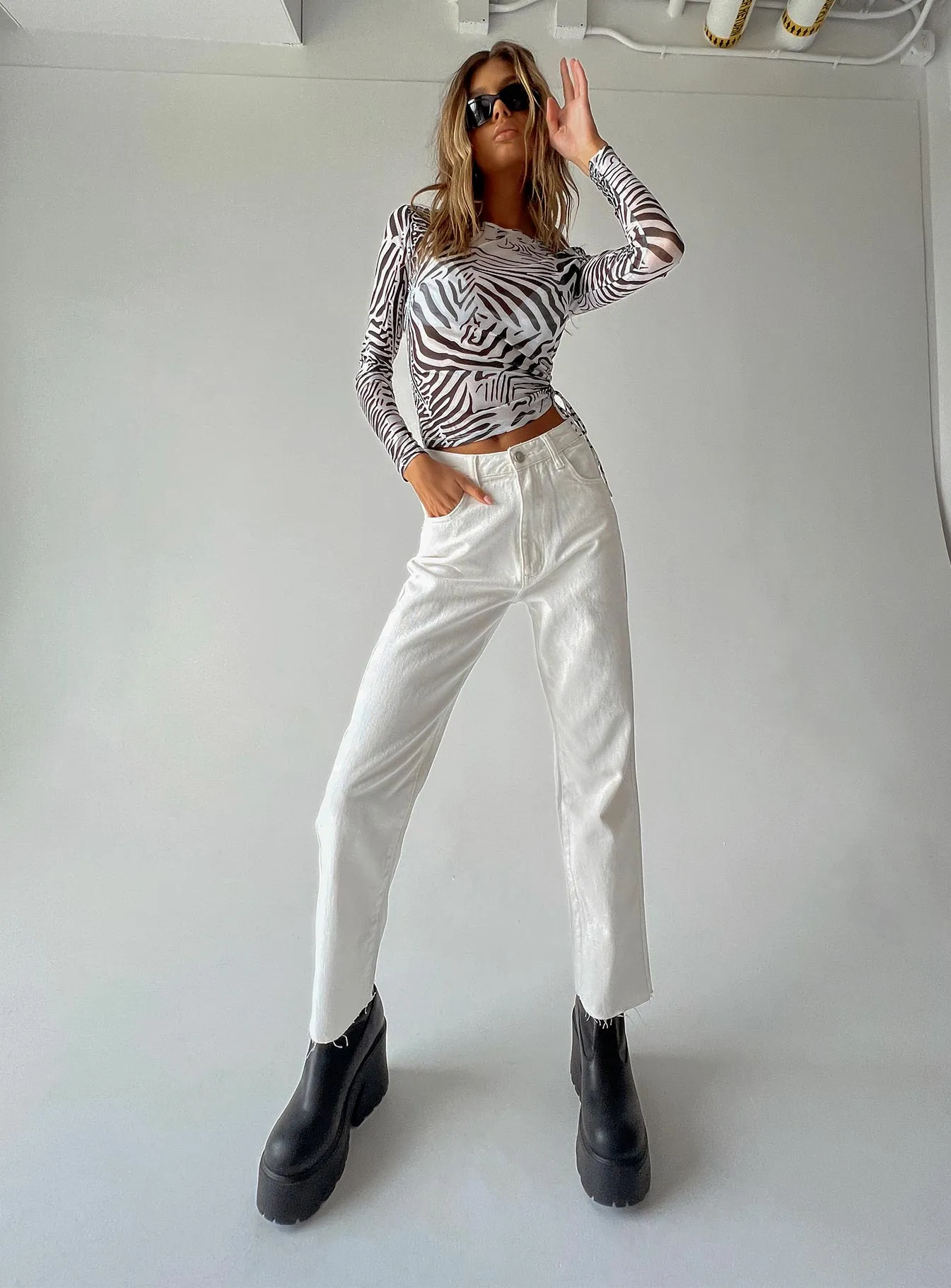 Urban Energy Harrow Straight Leg Denim Jeans White