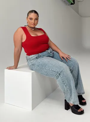 Everyday Basic Family Style Parent Style Smart Casual Holly Asymmetric Straight Leg Jean Light Wash Denim Curve