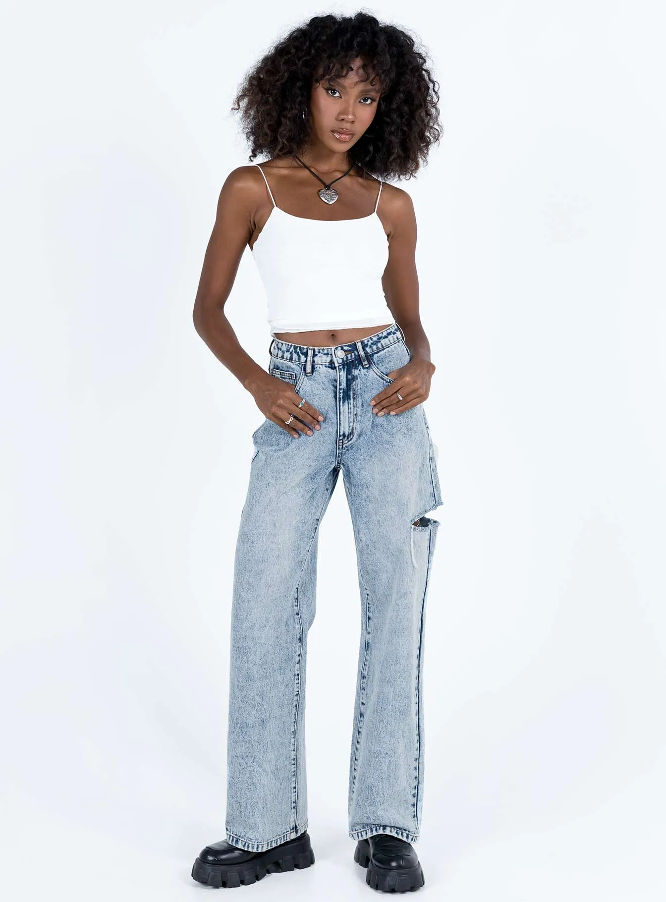 Johnston Wide Leg Jeans Mid Wash Blue Essential Look easy move