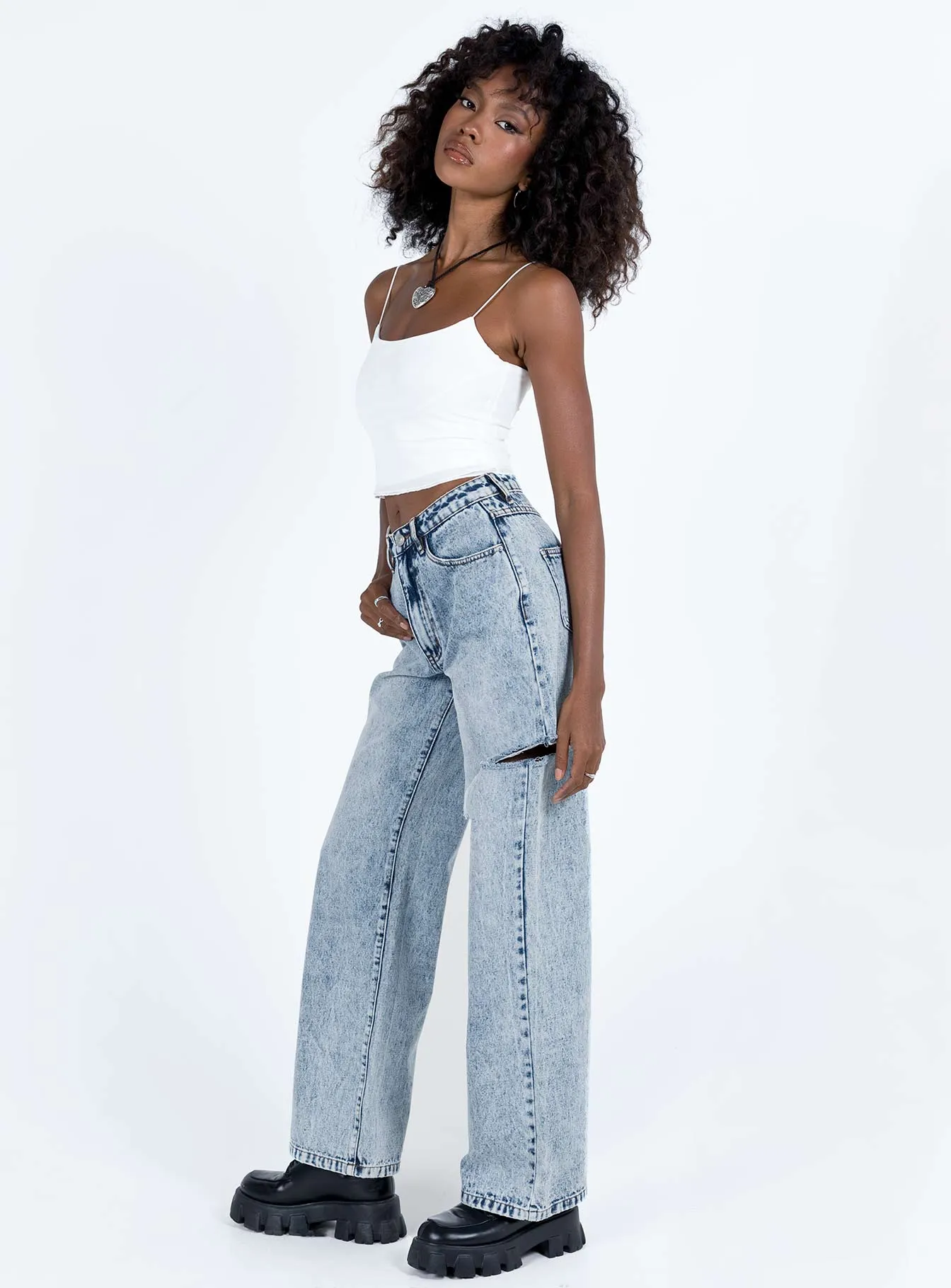 Johnston Wide Leg Jeans Mid Wash Blue Casual Days Non Fade Fabric