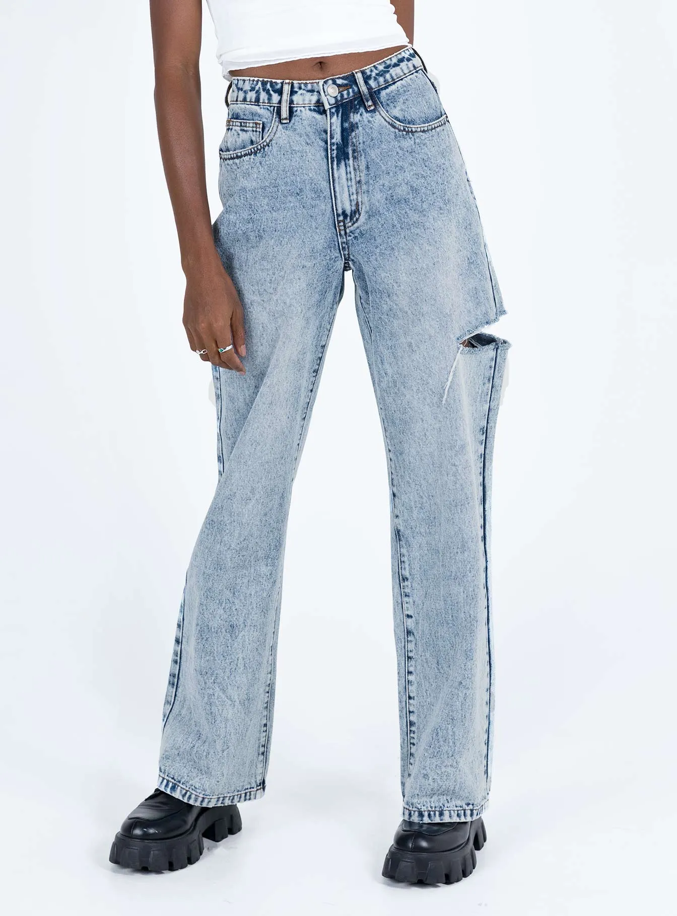 Johnston Wide Leg Jeans Mid Wash Blue True Fit Layer Essential