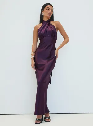 Rosaminta Halter Maxi Dress Plum Skin Hug Dye Art