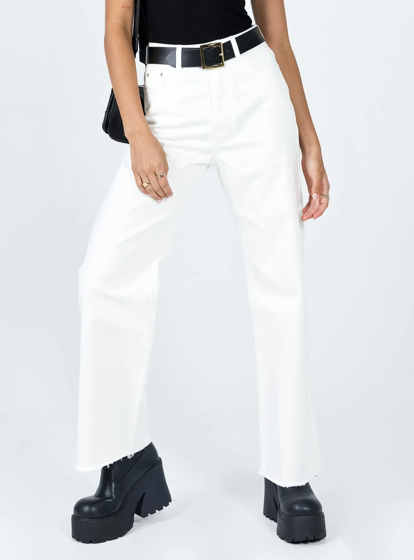 Tashena Wide Leg Denim Jeans White Comfort Stretch Technology