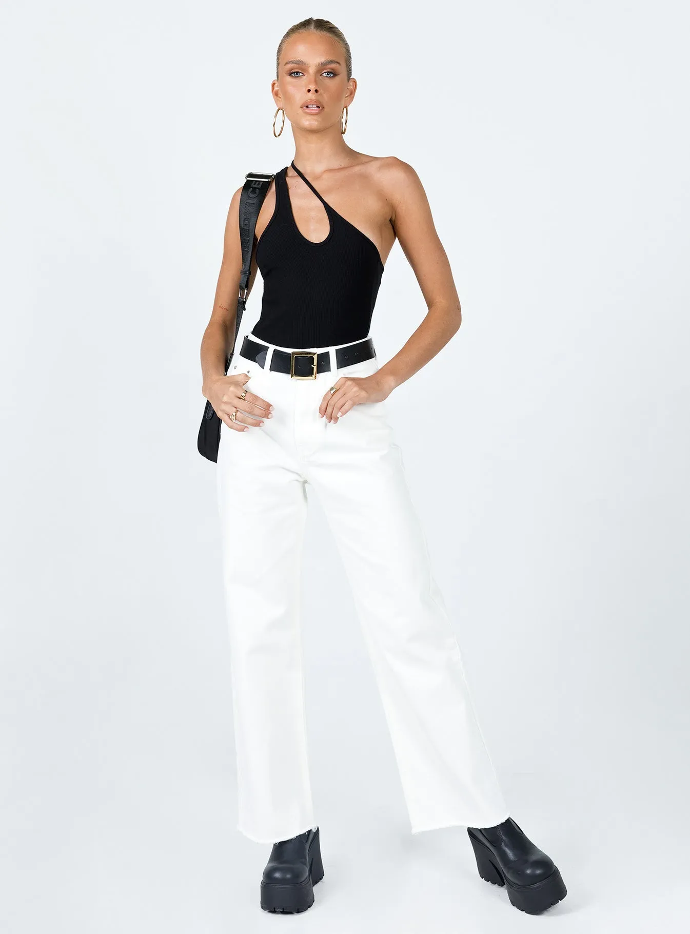 Tashena Wide Leg Denim Jeans White Active Touch Streetwear Fan Earthy High Quality