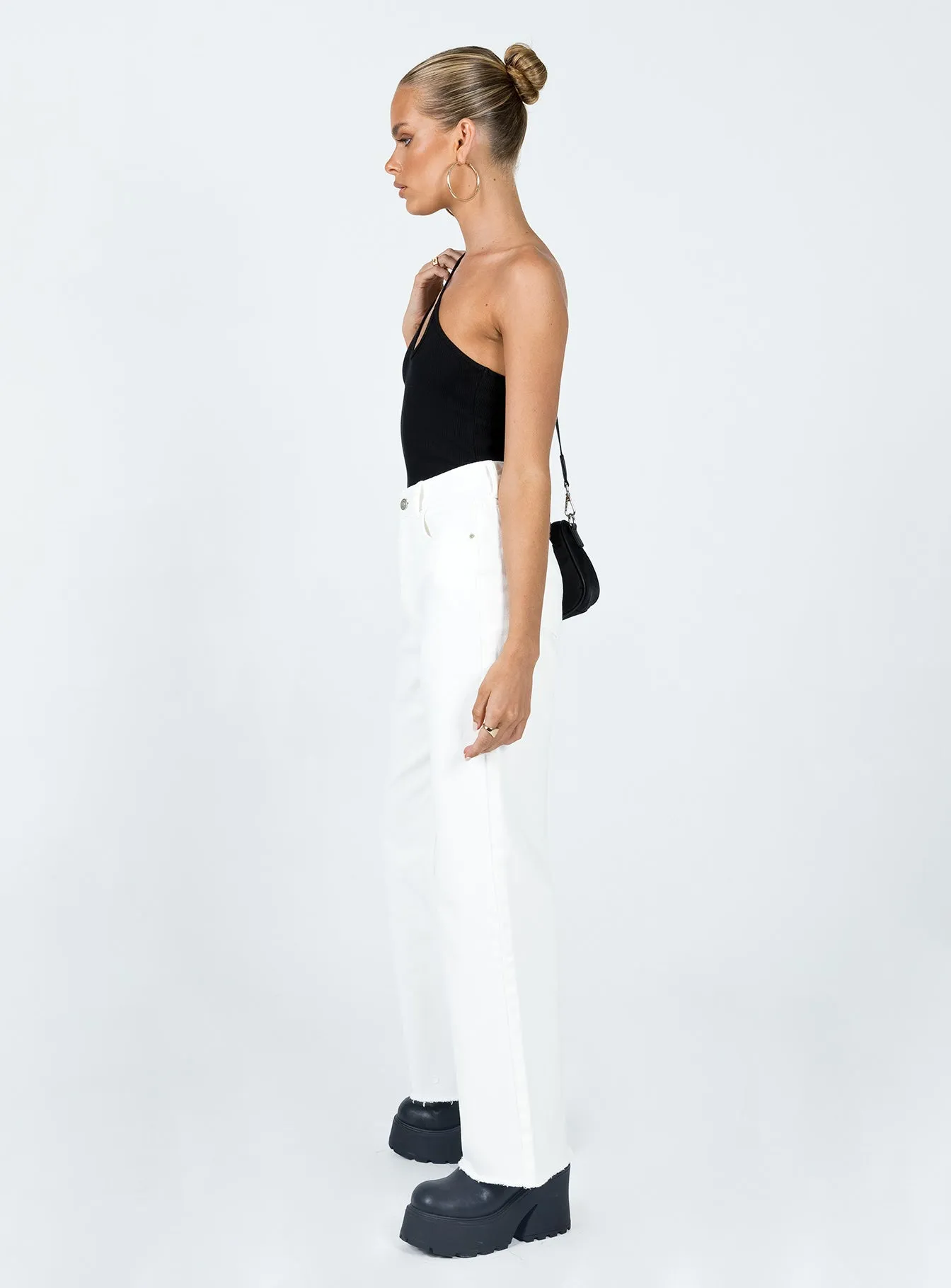 No Gap Waist Comfy Home Comfort Weekend Getaway Tashena Wide Leg Denim Jeans White