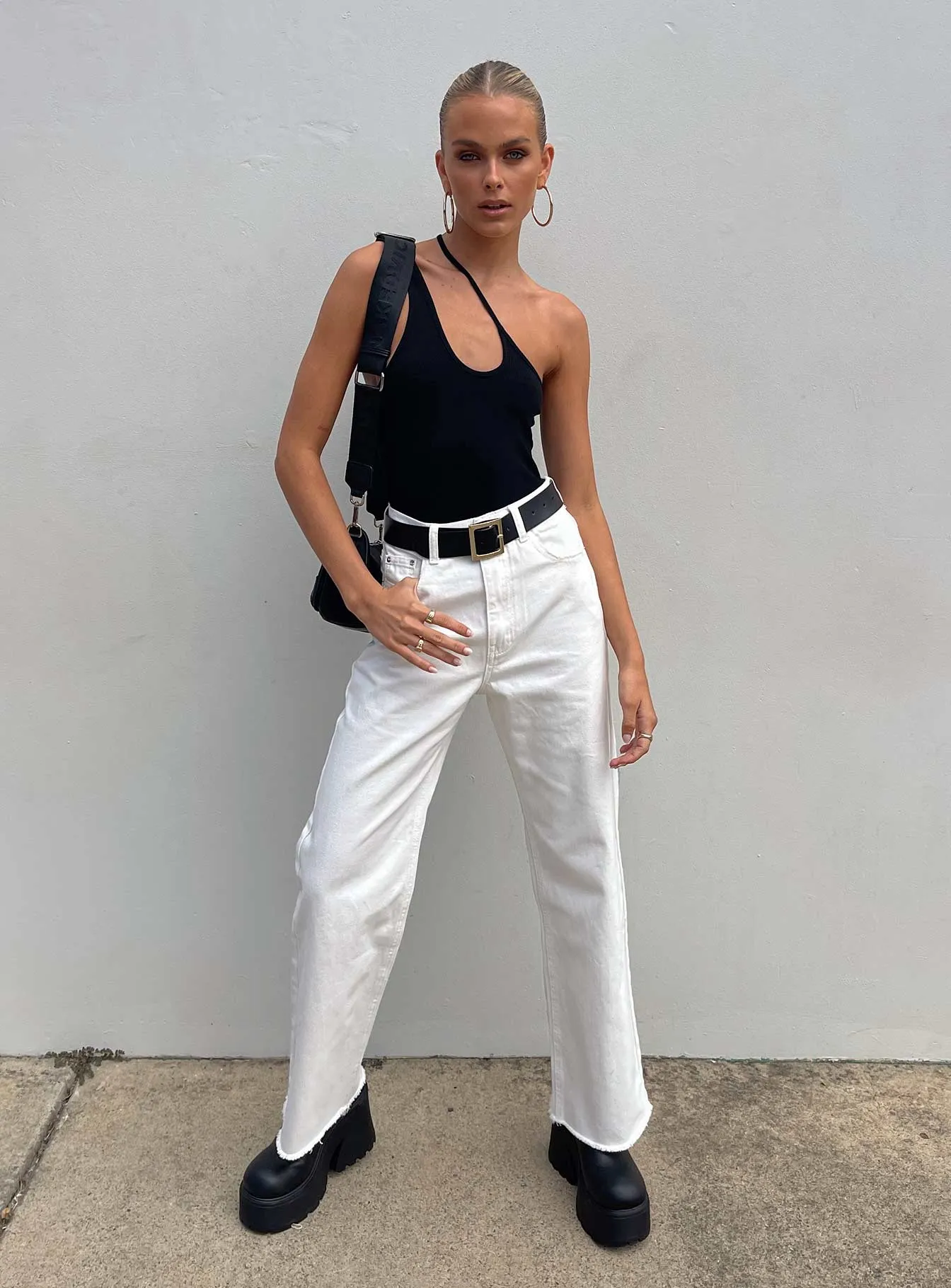 Neutral Tones Tashena Wide Leg Denim Jeans White
