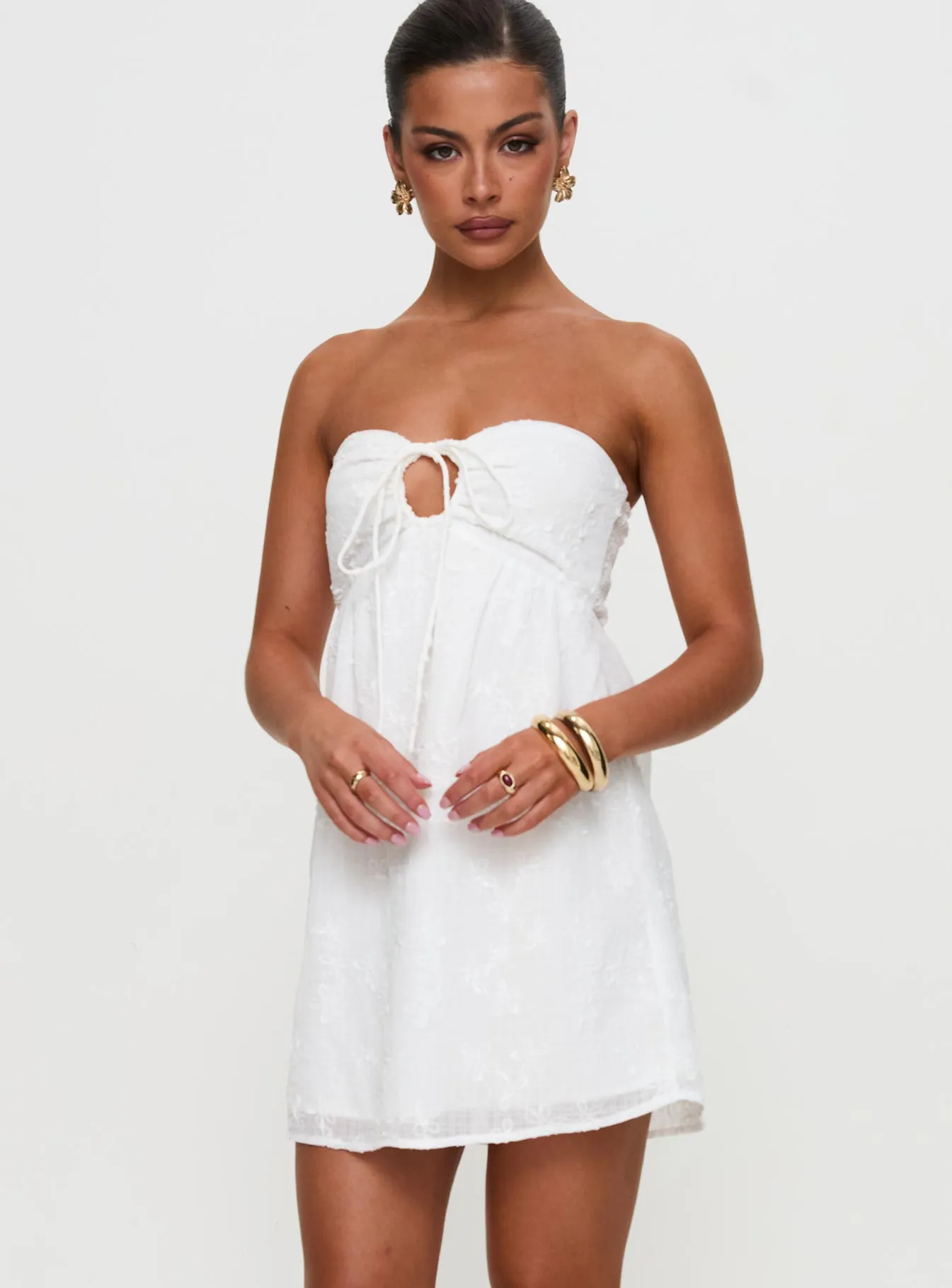 Knit Blend Fabric Rosenberg Strapless Mini Dress White