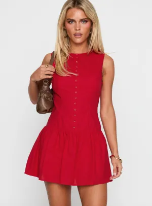 Light Beat Bold color mini Simply Divine Button Up Playsuit Red