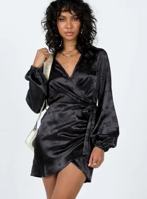 Flattering Silhouette Minimalist Closure Allira Wrap Mini Dress Black