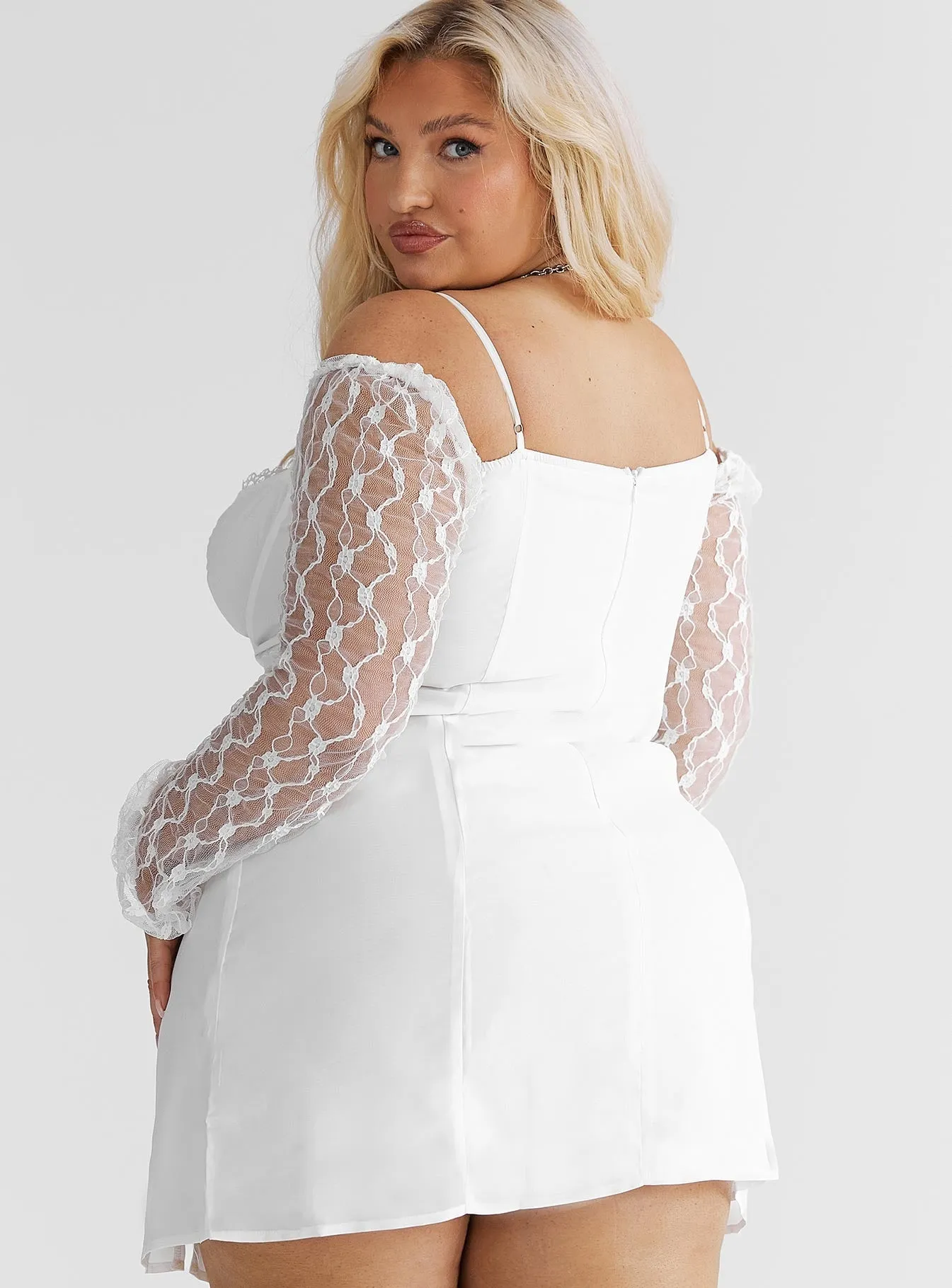 Ashwood Lace Sleeve Mini Dress White Curve On The Go Look Trendy Mood