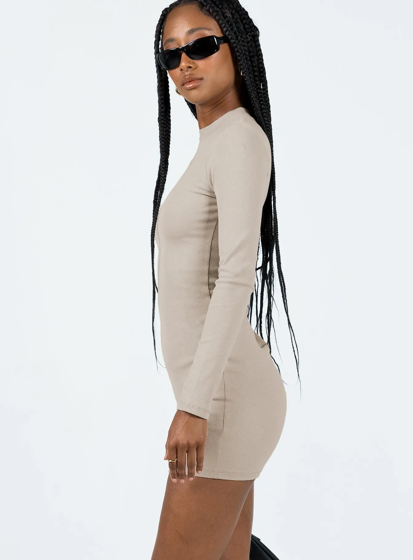 Diani Long Sleeve Mini Dress Beige Bold Silhouette Fresh Vibe