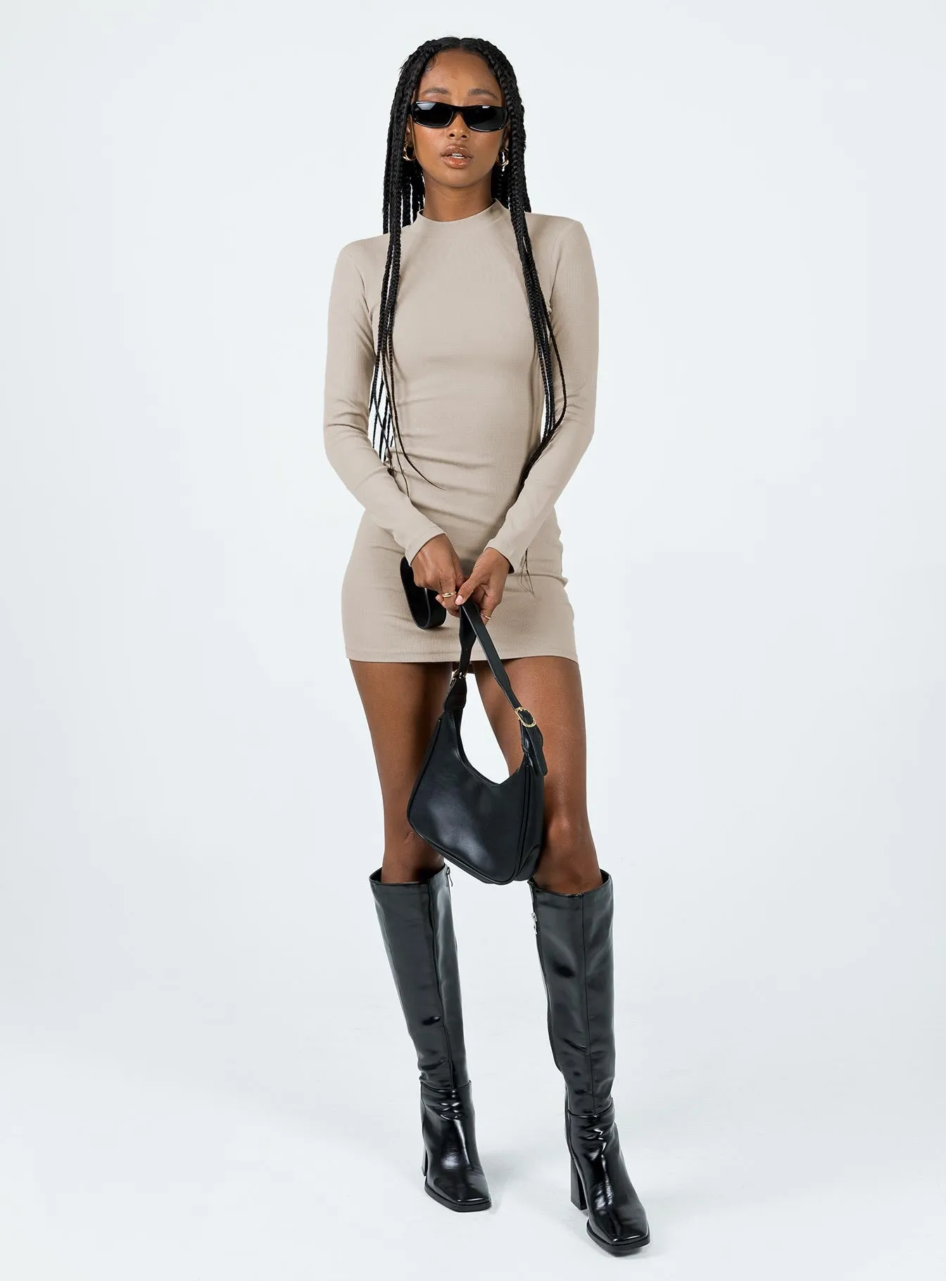 Comfy Fashion Diani Long Sleeve Mini Dress Beige