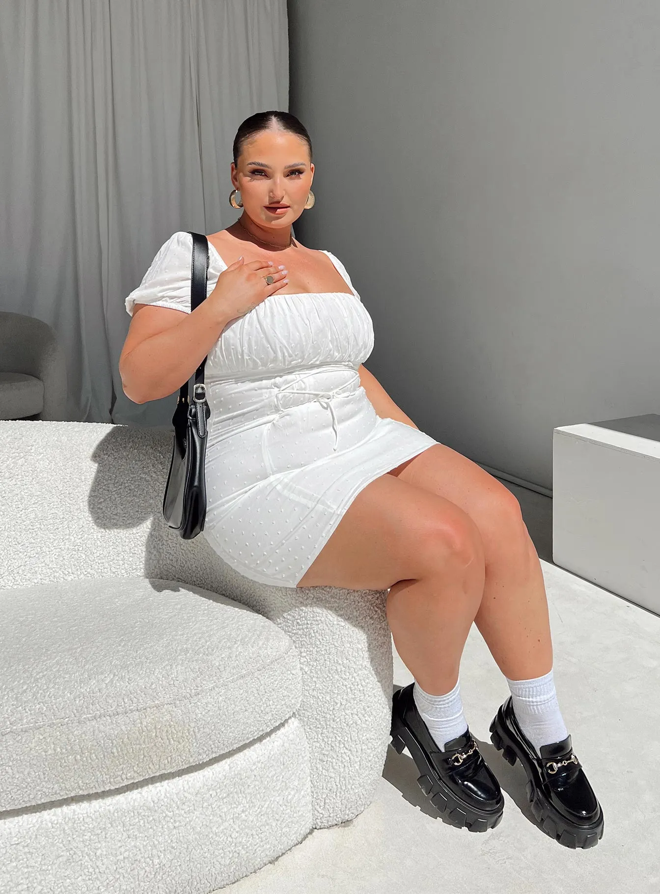 Light Charm Comfort Wear Fauci Mini Dress White Curve