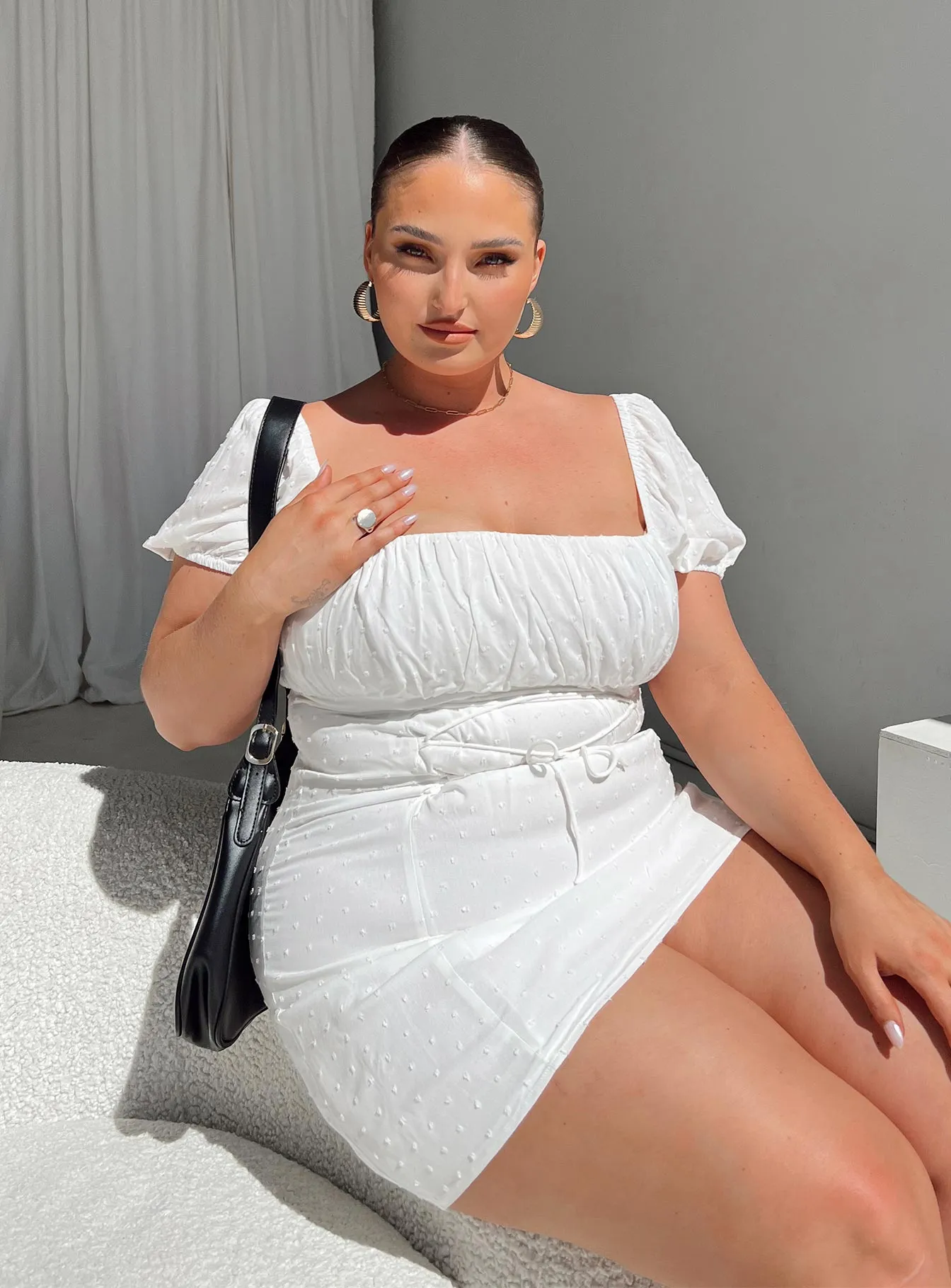 Party Edge Comfy Fashion Fauci Mini Dress White Curve